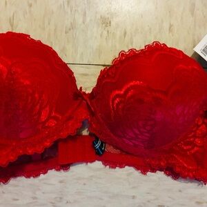 Rene Rofe Vibrant Red Lace Bra